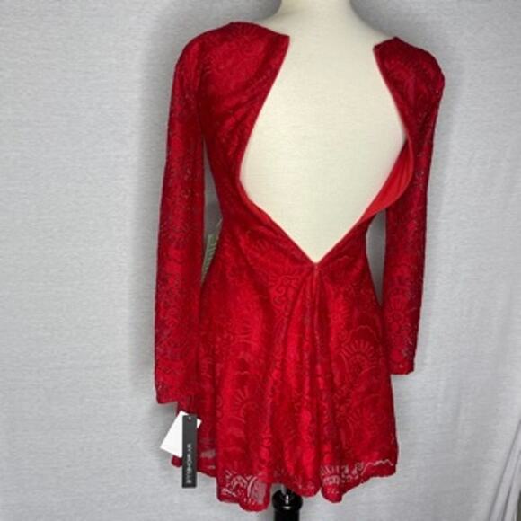 F) My Michelle V-neck Long Sleeve Dress Red Size Zero - Picture 11 of 12